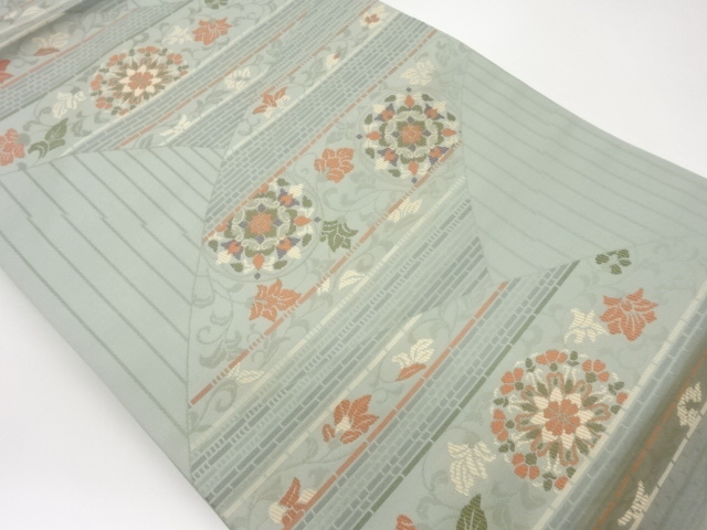 JAPANESE KIMONO / OBI / NAGOYA OBI / FLOWER PATTERN / FLOWER ARABESQUE